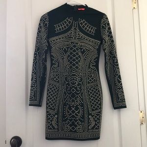 Army green gold studed dress